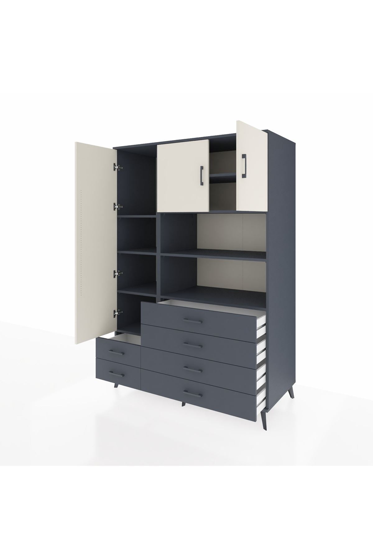 Kronos Dolap 8 Raflı 6 Çekmeceli 3 Kapaklı 132x59x195 Antrasit-Aytaşı/Antrasit