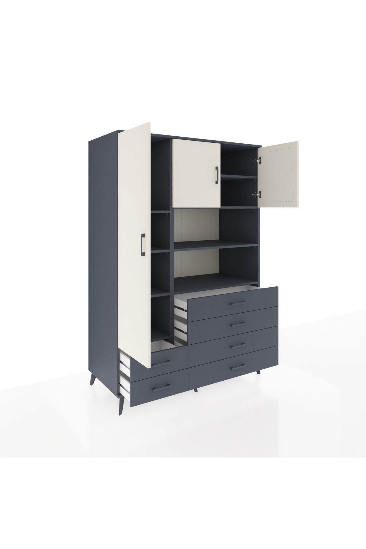 Kronos Dolap 8 Raflı 6 Çekmeceli 3 Kapaklı 132x59x195 Antrasit-Aytaşı/Antrasit