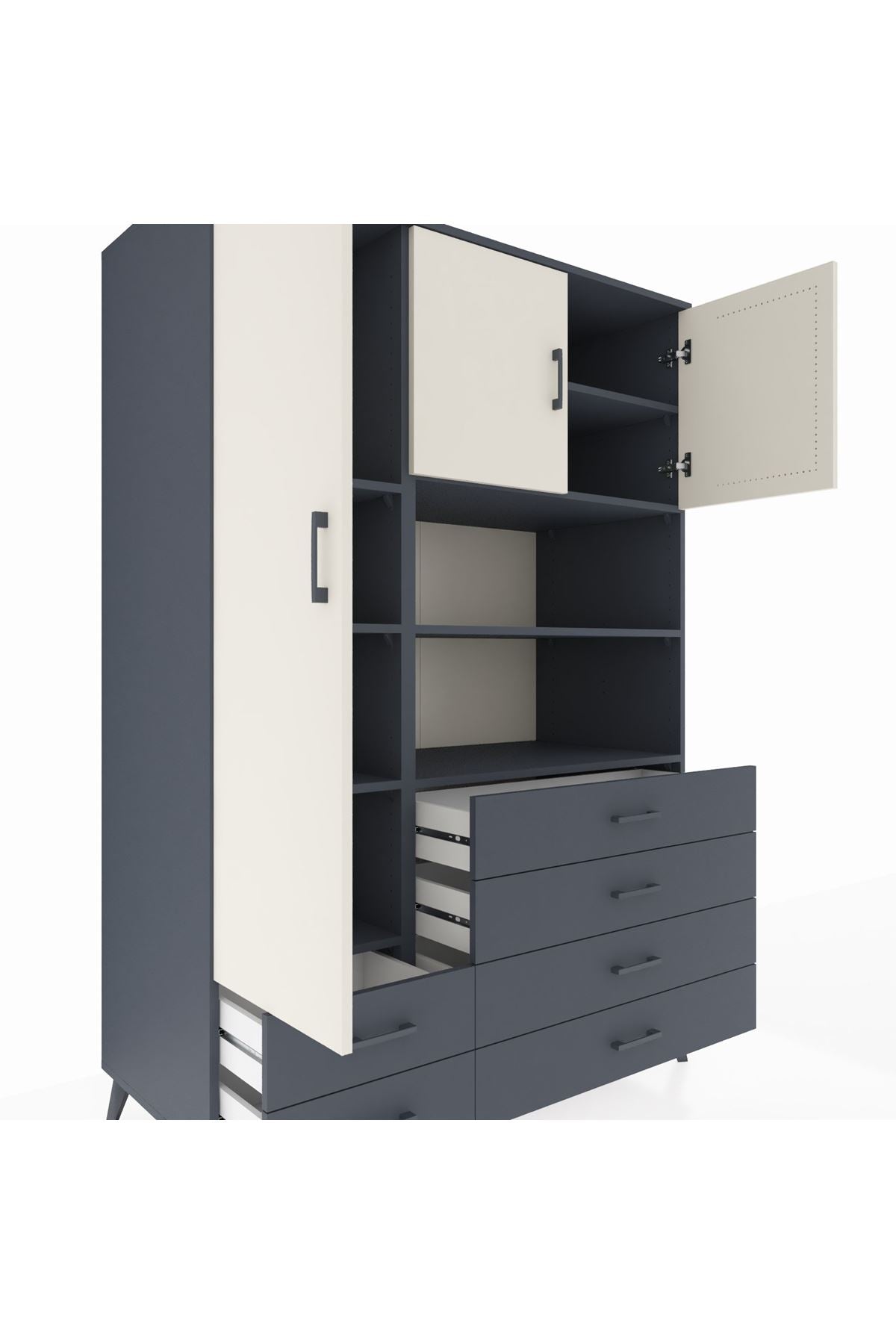 Kronos Dolap 8 Raflı 6 Çekmeceli 3 Kapaklı 132x59x195 Antrasit-Aytaşı/Antrasit
