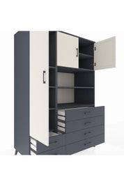 Kronos Dolap 8 Raflı 6 Çekmeceli 3 Kapaklı 132x59x195 Antrasit-Aytaşı/Antrasit