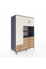 Kronos Dolap 8 Raflı 6 Çekmeceli 3 Kapaklı 132x59x195 Antrasit-Aytaşı/Çam