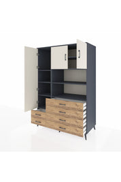 Kronos Dolap 8 Raflı 6 Çekmeceli 3 Kapaklı 132x59x195 Antrasit-Aytaşı/Çam