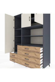 Kronos Dolap 8 Raflı 6 Çekmeceli 3 Kapaklı 132x59x195 Antrasit-Aytaşı/Çam