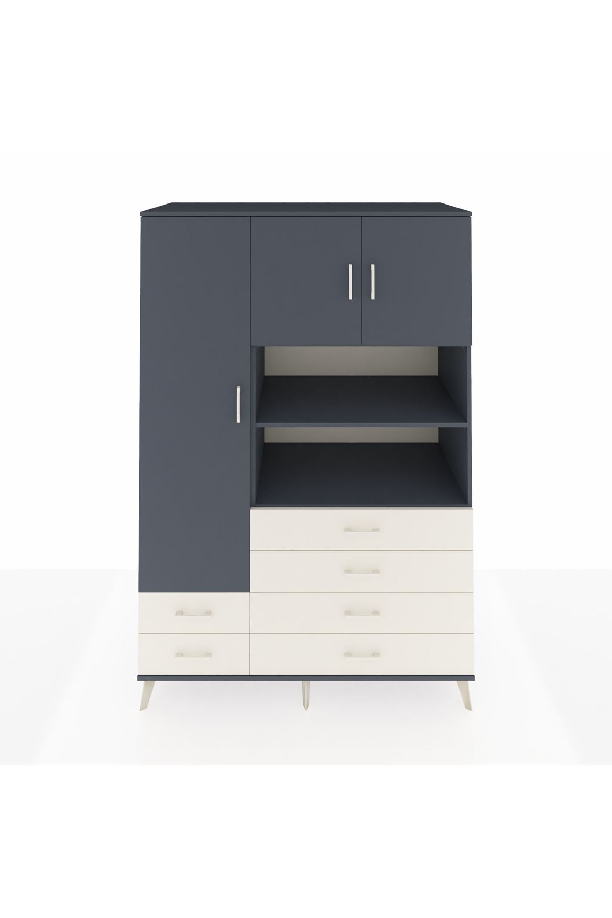 Kronos Dolap 8 Raflı 6 Çekmeceli 3 Kapaklı 132x59x195 Antrasit-Antrasit/Aytaşı