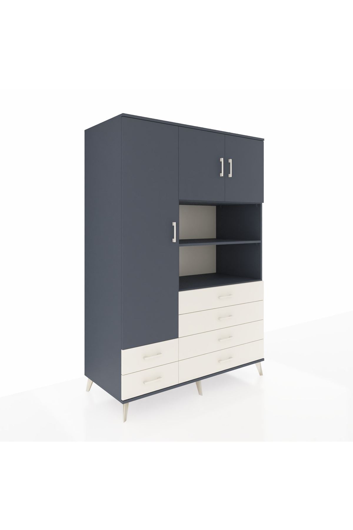 Kronos Dolap 8 Raflı 6 Çekmeceli 3 Kapaklı 132x59x195 Antrasit-Antrasit/Aytaşı