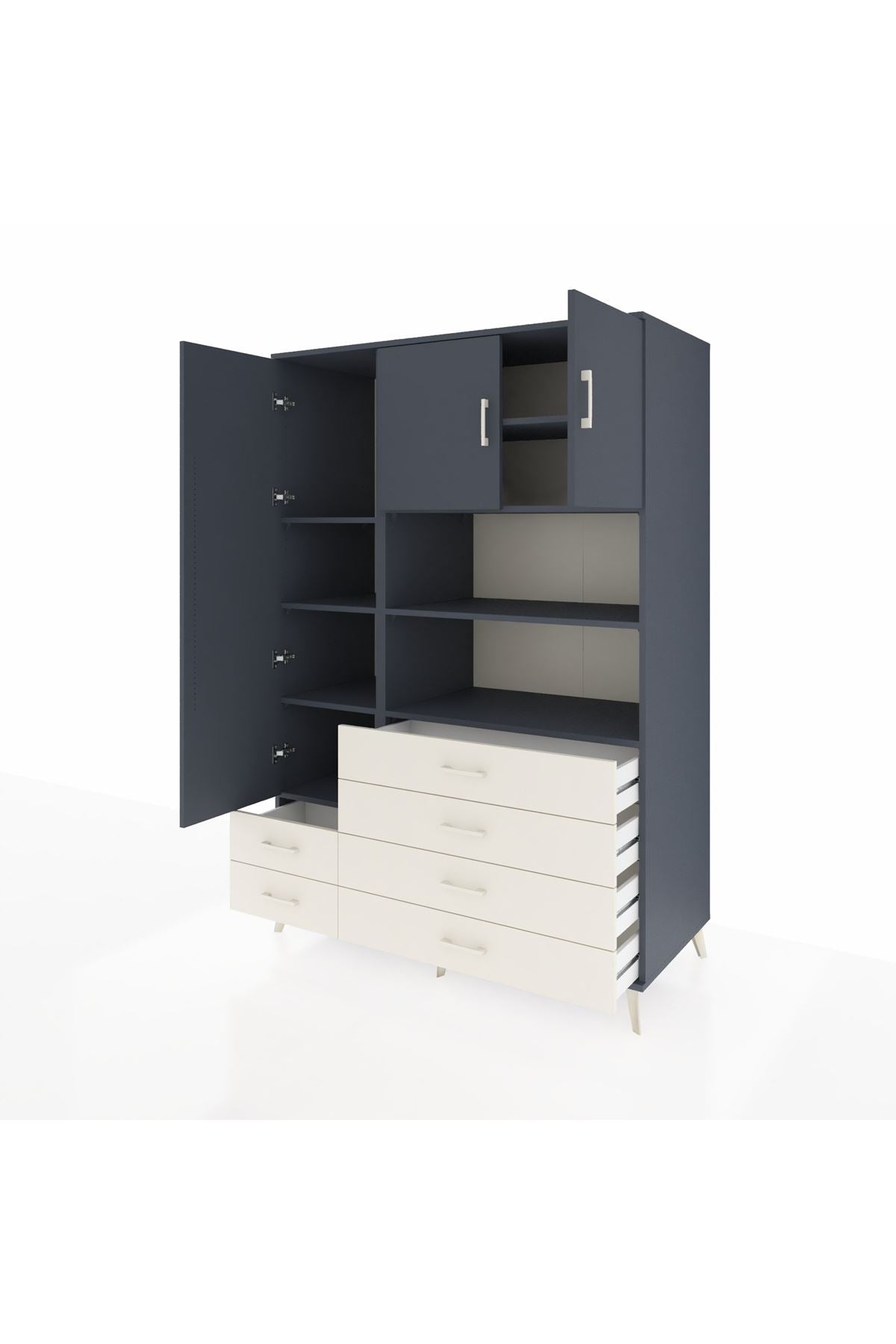 Kronos Dolap 8 Raflı 6 Çekmeceli 3 Kapaklı 132x59x195 Antrasit-Antrasit/Aytaşı