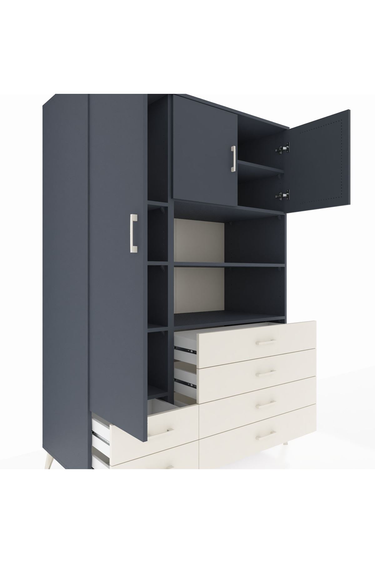 Kronos Dolap 8 Raflı 6 Çekmeceli 3 Kapaklı 132x59x195 Antrasit-Antrasit/Aytaşı