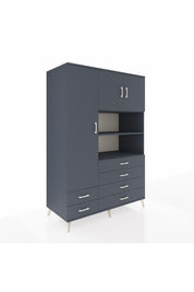 Kronos Dolap 8 Raflı 6 Çekmeceli 3 Kapaklı 132x59x195 Antrasit-Antrasit/Antrasit