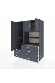 Kronos Dolap 8 Raflı 6 Çekmeceli 3 Kapaklı 132x59x195 Antrasit-Antrasit/Antrasit