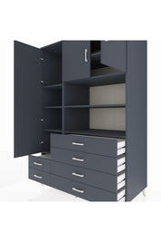 Kronos Dolap 8 Raflı 6 Çekmeceli 3 Kapaklı 132x59x195 Antrasit-Antrasit/Antrasit