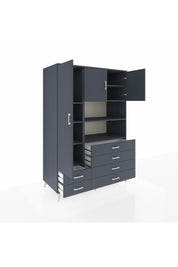 Kronos Dolap 8 Raflı 6 Çekmeceli 3 Kapaklı 132x59x195 Antrasit-Antrasit/Antrasit