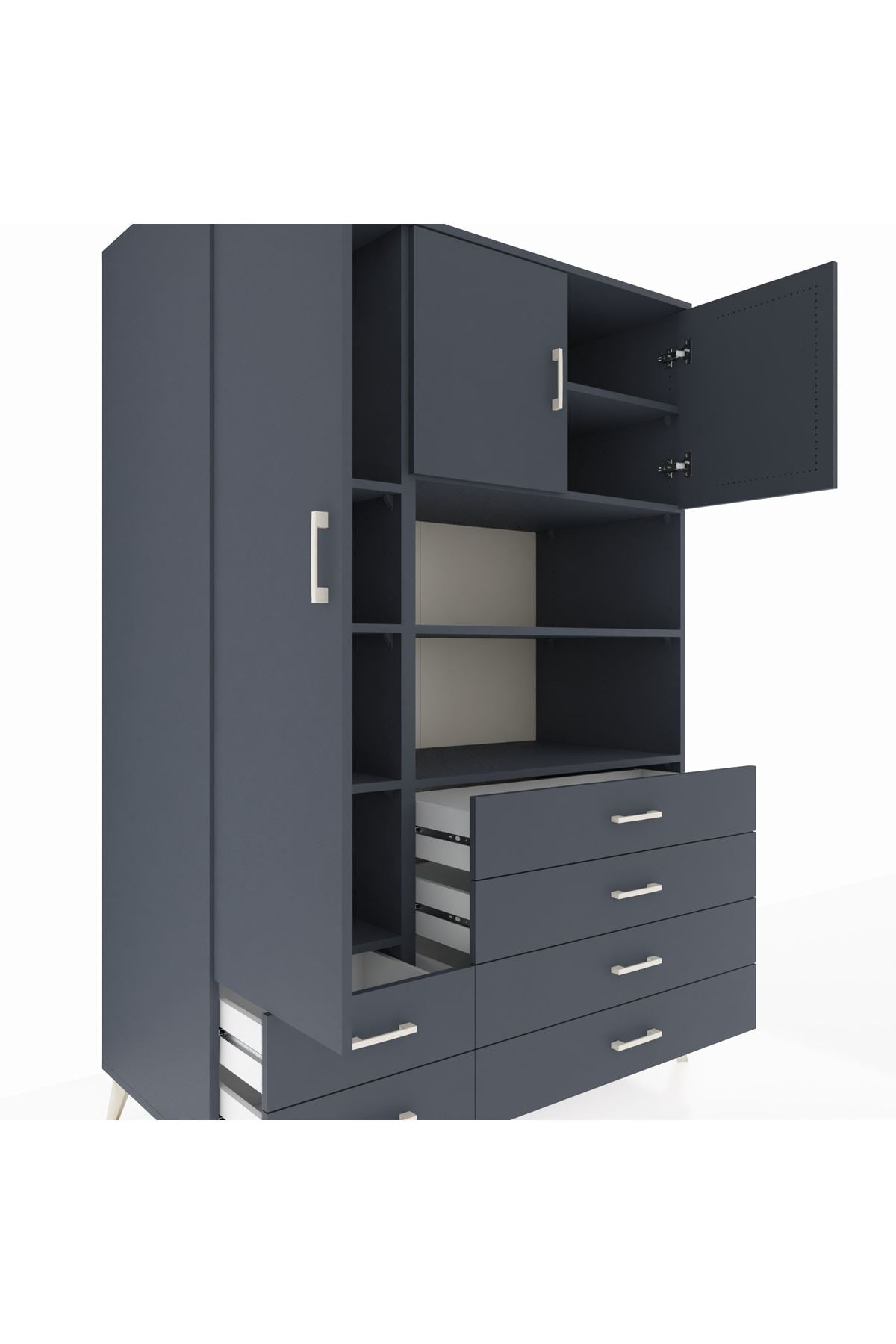 Kronos Dolap 8 Raflı 6 Çekmeceli 3 Kapaklı 132x59x195 Antrasit-Antrasit/Antrasit