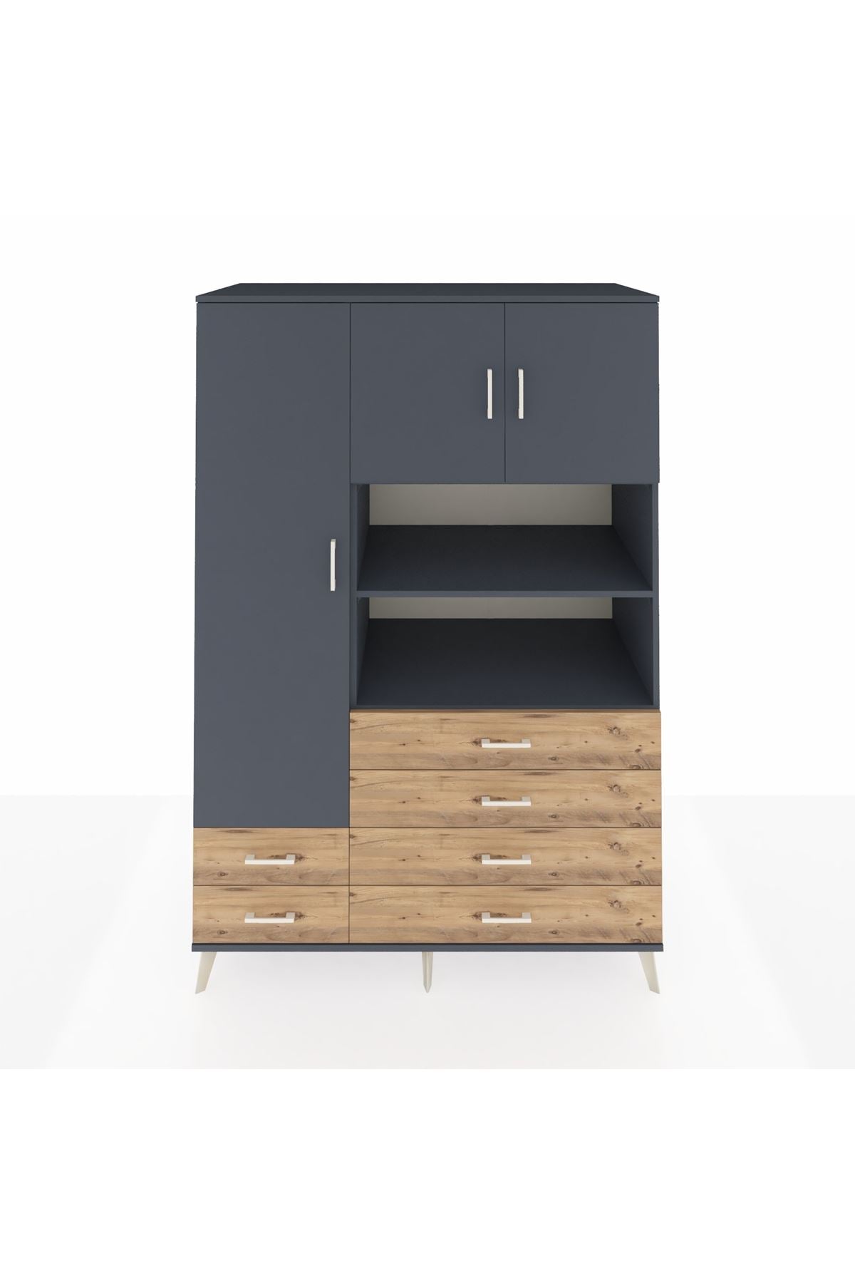 Kronos Dolap 8 Raflı 6 Çekmeceli 3 Kapaklı 132x59x195 Antrasit-Antrasit/Çam