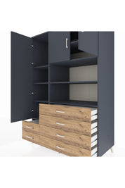 Kronos Dolap 8 Raflı 6 Çekmeceli 3 Kapaklı 132x59x195 Antrasit-Antrasit/Çam