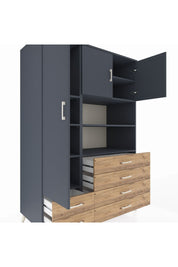 Kronos Dolap 8 Raflı 6 Çekmeceli 3 Kapaklı 132x59x195 Antrasit-Antrasit/Çam