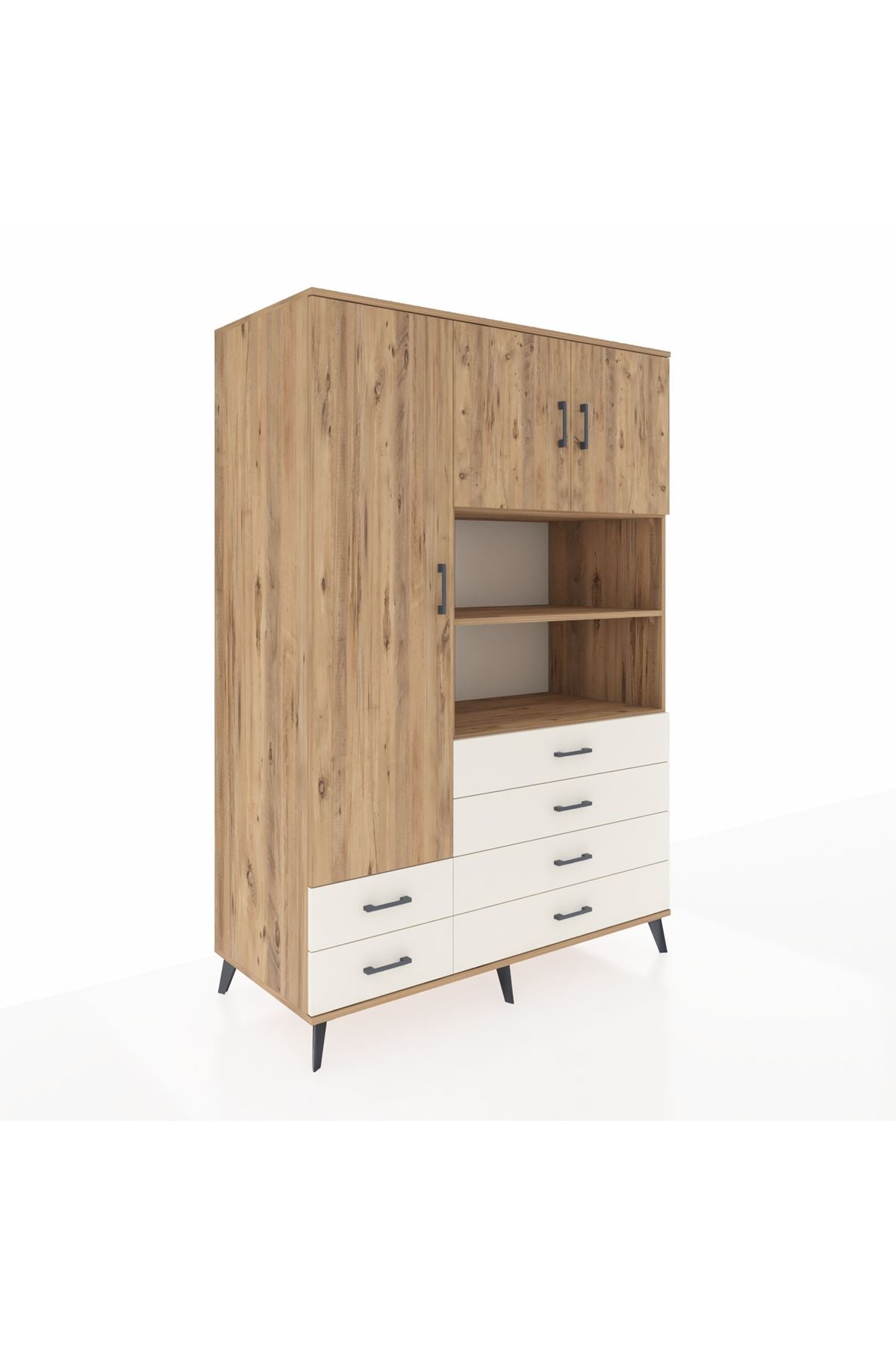 Kronos Dolap 8 Raflı 6 Çekmeceli 3 Kapaklı 132x59x195 Çam-Çam/Aytaşı