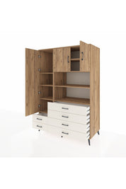 Kronos Dolap 8 Raflı 6 Çekmeceli 3 Kapaklı 132x59x195 Çam-Çam/Aytaşı