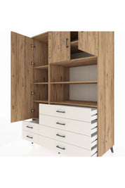 Kronos Dolap 8 Raflı 6 Çekmeceli 3 Kapaklı 132x59x195 Çam-Çam/Aytaşı