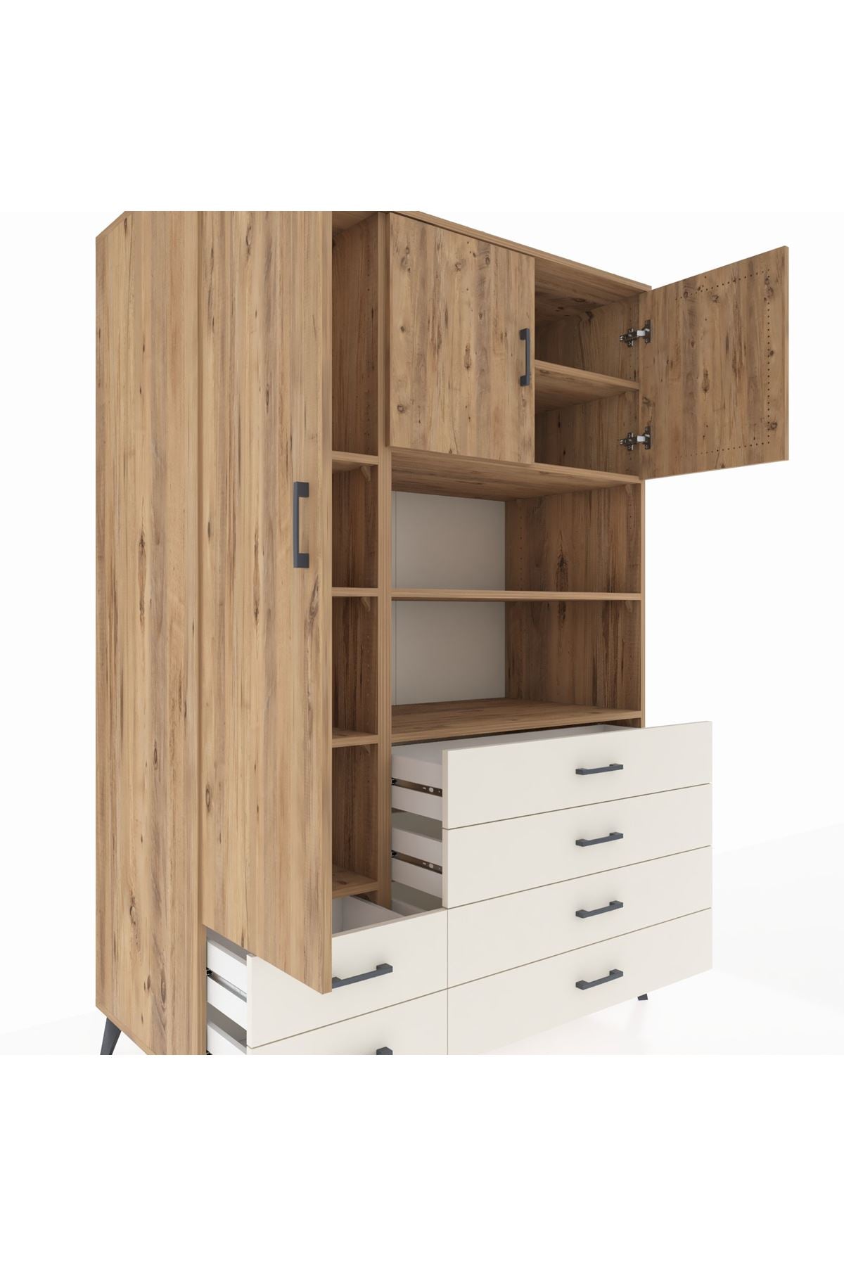 Kronos Dolap 8 Raflı 6 Çekmeceli 3 Kapaklı 132x59x195 Çam-Çam/Aytaşı