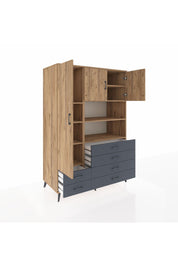 Kronos Dolap 8 Raflı 6 Çekmeceli 3 Kapaklı 132x59x195 Çam-Çam/Antrasit