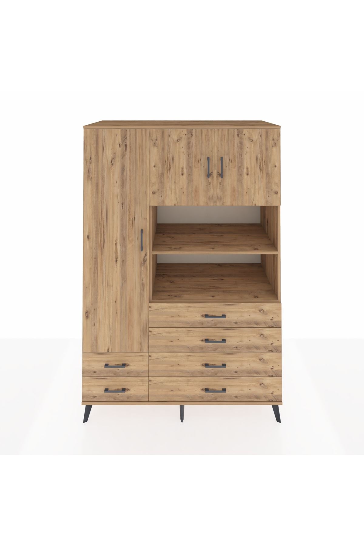 Kronos Dolap 8 Raflı 6 Çekmeceli 3 Kapaklı 132x59x195 Çam-Çam/Çam