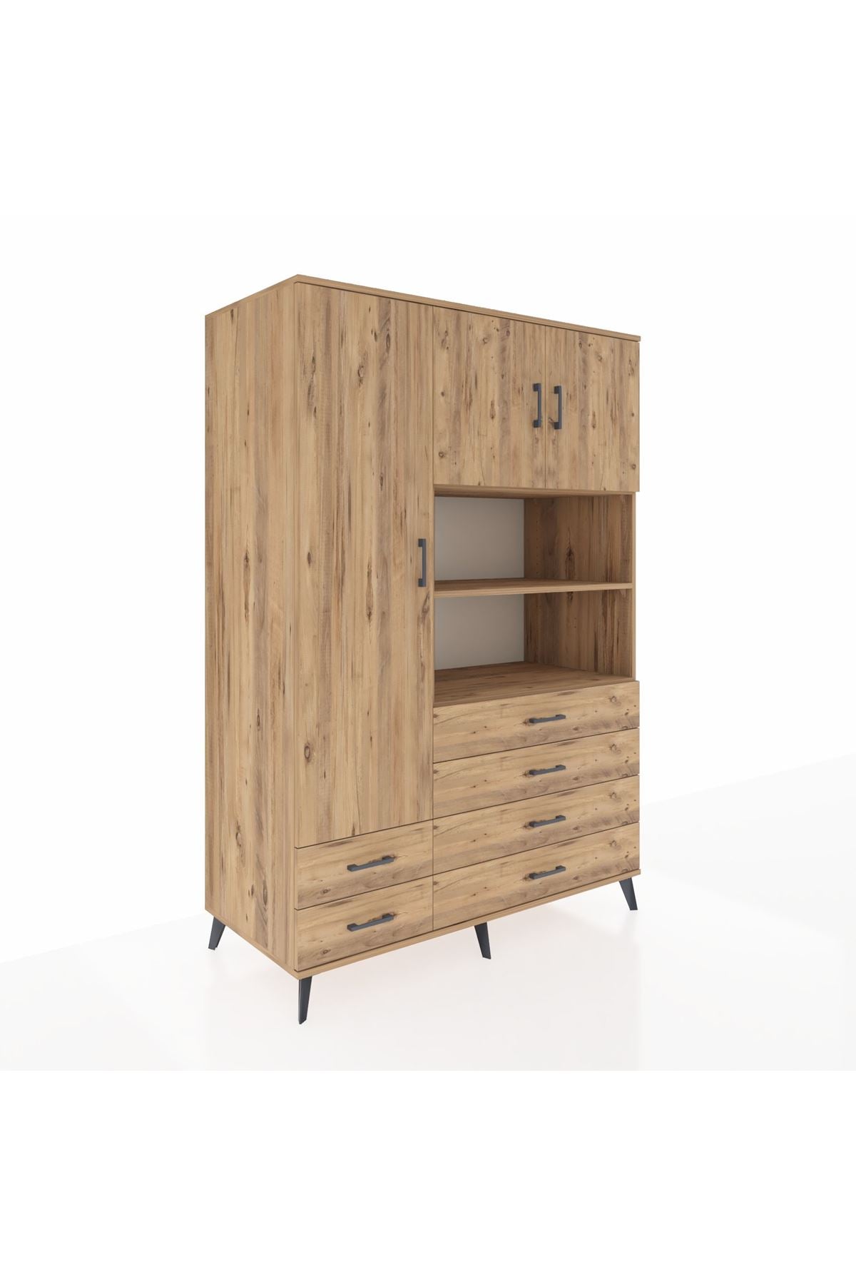 Kronos Dolap 8 Raflı 6 Çekmeceli 3 Kapaklı 132x59x195 Çam-Çam/Çam