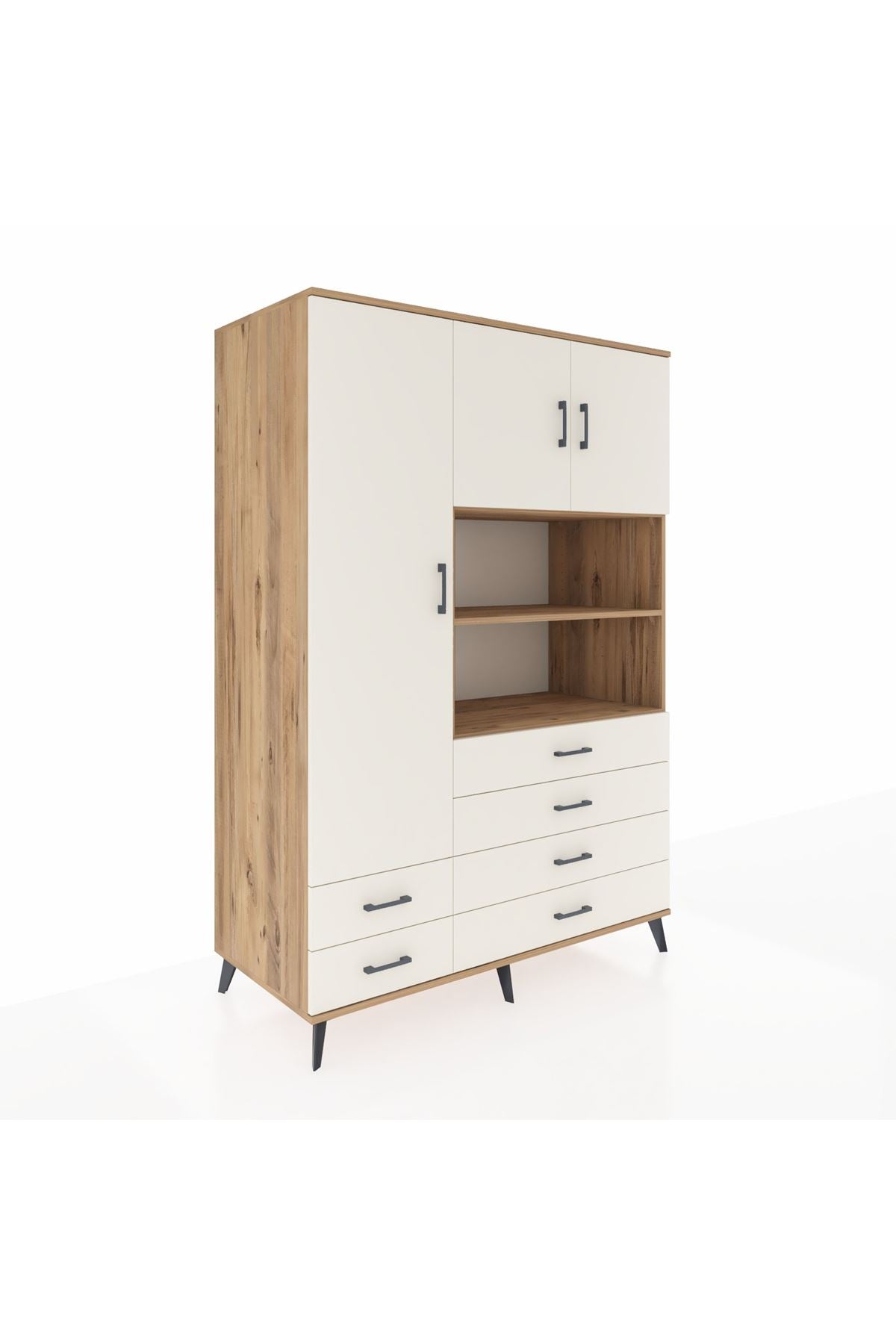 Kronos Dolap 8 Raflı 6 Çekmeceli 3 Kapaklı 132x59x195 Çam-Aytaşı/Aytaşı