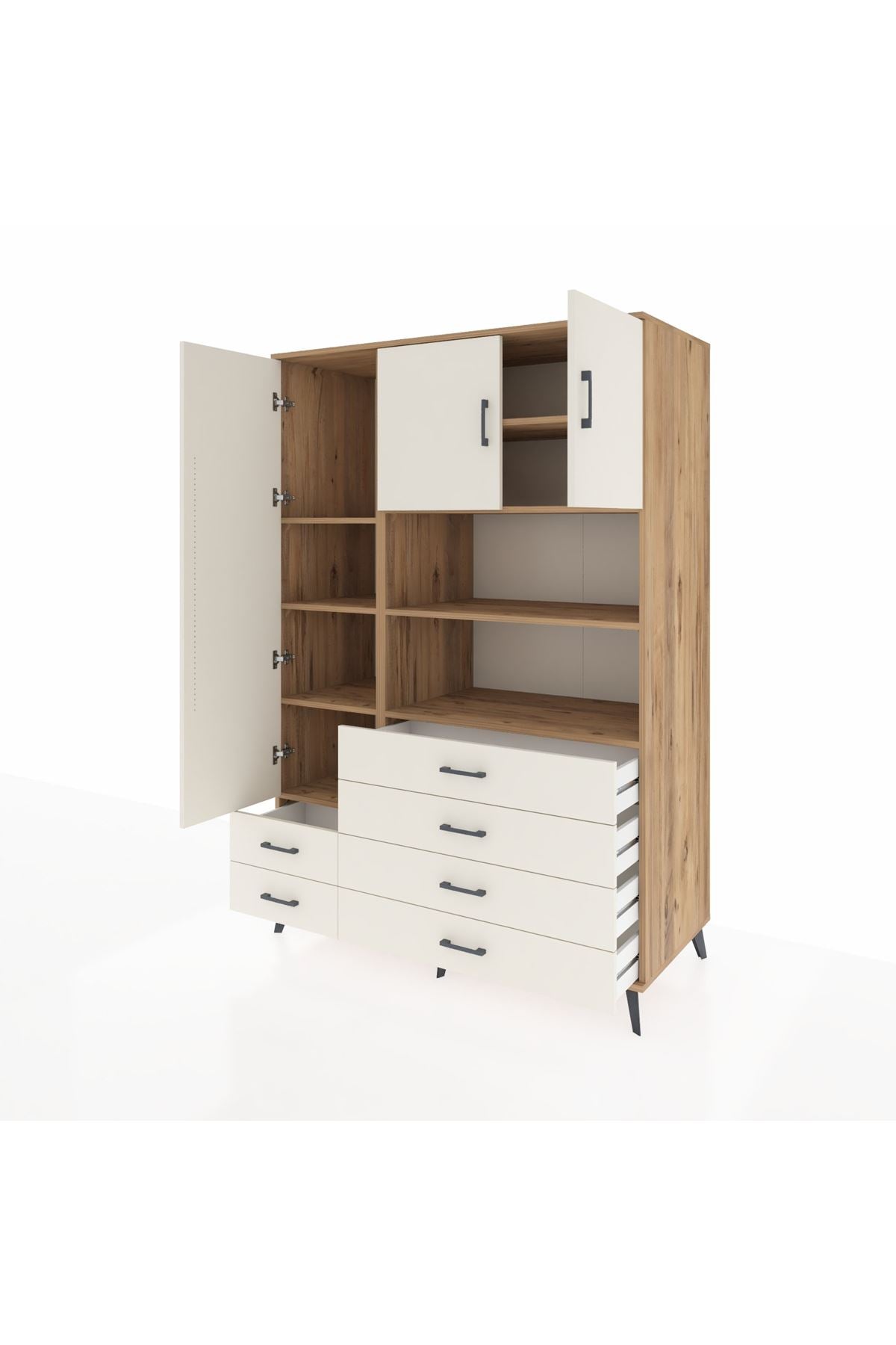 Kronos Dolap 8 Raflı 6 Çekmeceli 3 Kapaklı 132x59x195 Çam-Aytaşı/Aytaşı