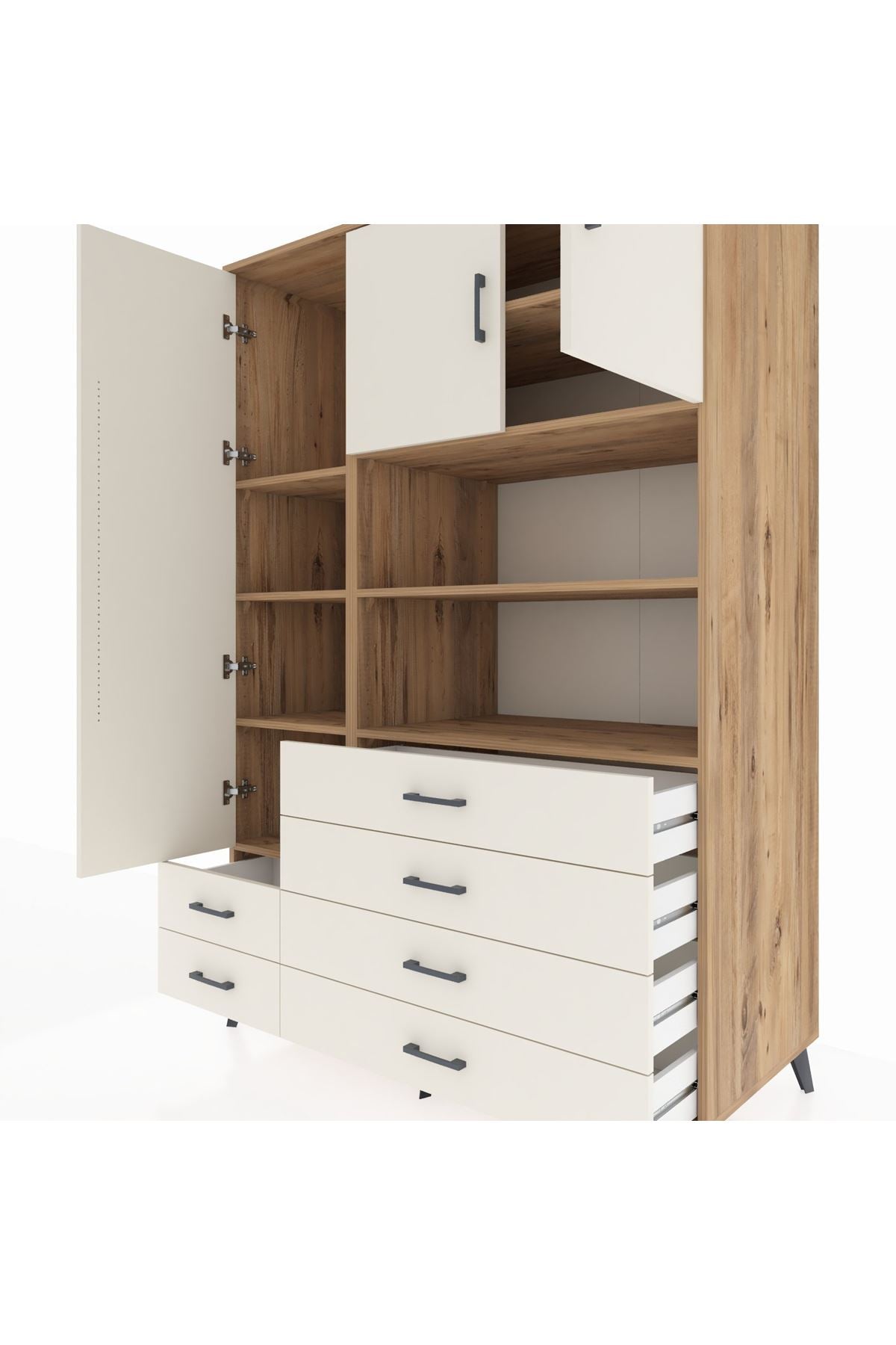 Kronos Dolap 8 Raflı 6 Çekmeceli 3 Kapaklı 132x59x195 Çam-Aytaşı/Aytaşı