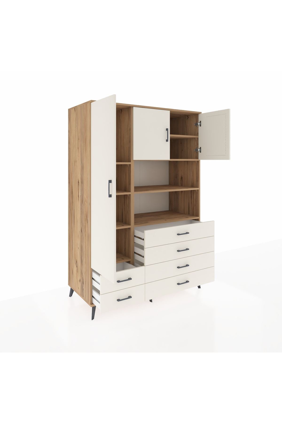 Kronos Dolap 8 Raflı 6 Çekmeceli 3 Kapaklı 132x59x195 Çam-Aytaşı/Aytaşı