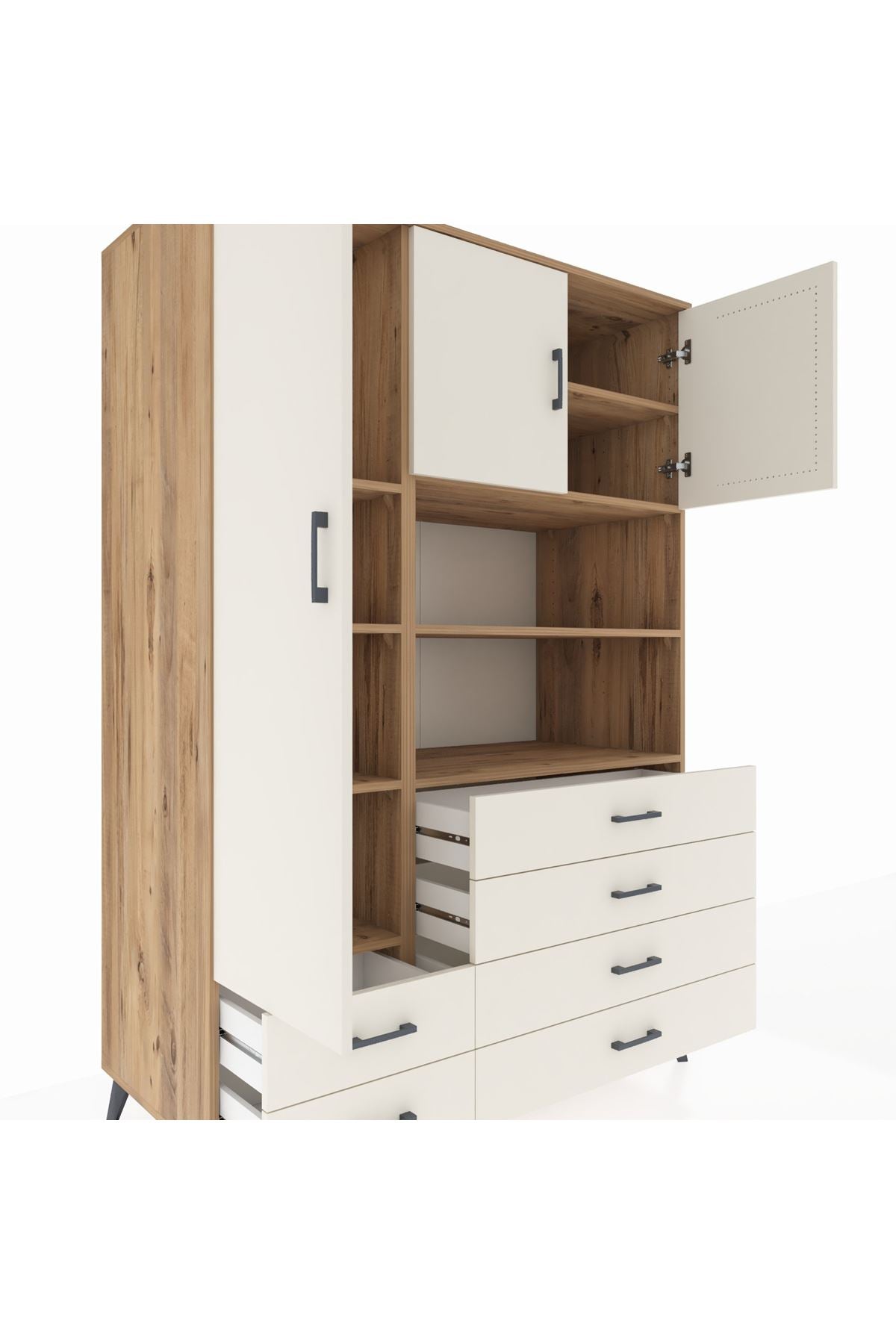 Kronos Dolap 8 Raflı 6 Çekmeceli 3 Kapaklı 132x59x195 Çam-Aytaşı/Aytaşı