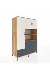 Kronos Dolap 8 Raflı 6 Çekmeceli 3 Kapaklı 132x59x195 Çam-Aytaşı/Antrasit