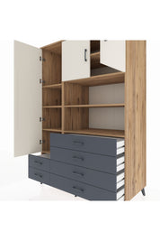 Kronos Dolap 8 Raflı 6 Çekmeceli 3 Kapaklı 132x59x195 Çam-Aytaşı/Antrasit