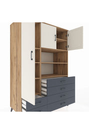 Kronos Dolap 8 Raflı 6 Çekmeceli 3 Kapaklı 132x59x195 Çam-Aytaşı/Antrasit