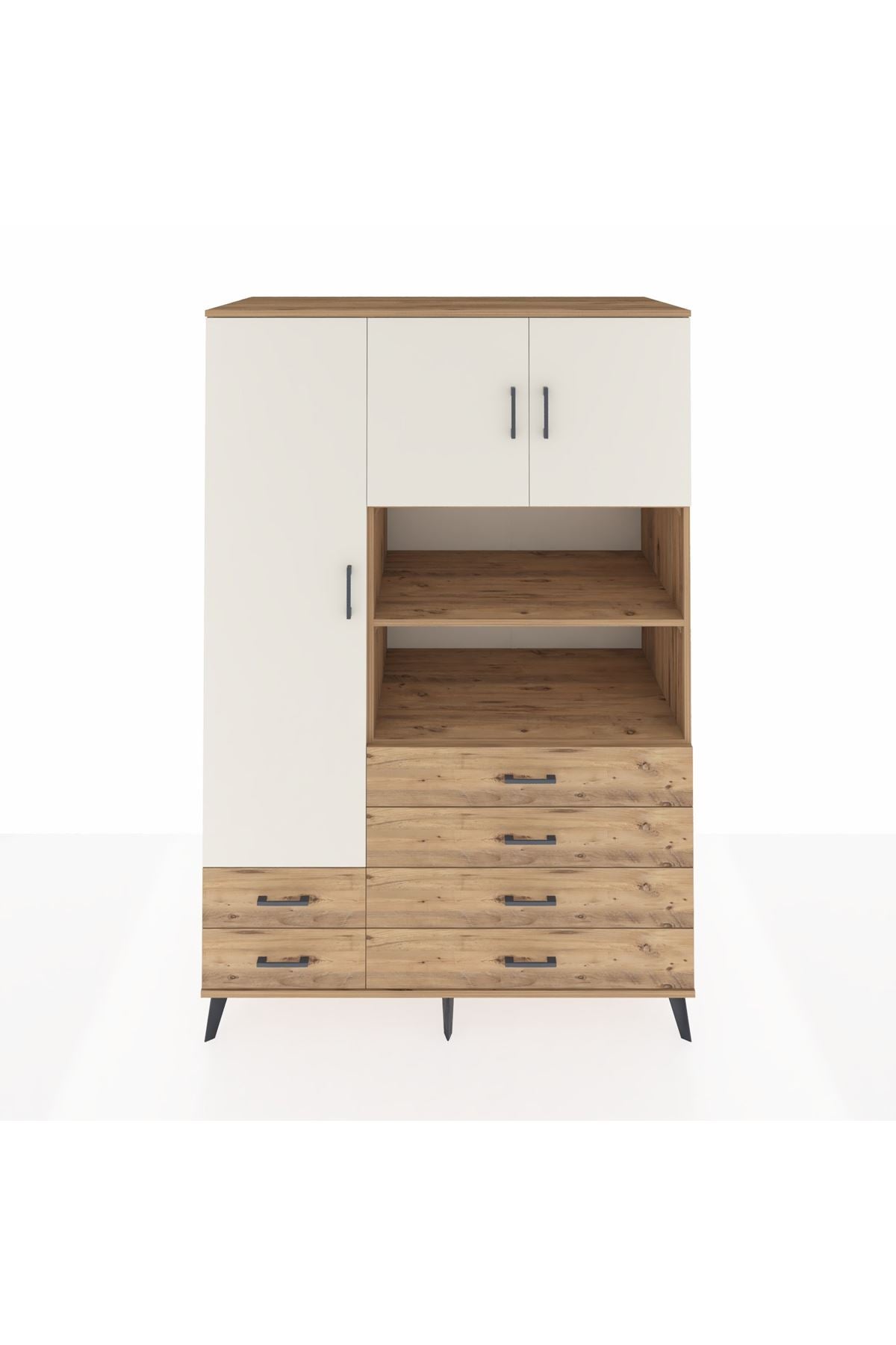 Kronos Dolap 8 Raflı 6 Çekmeceli 3 Kapaklı 132x59x195 Çam-Aytaşı/Çam