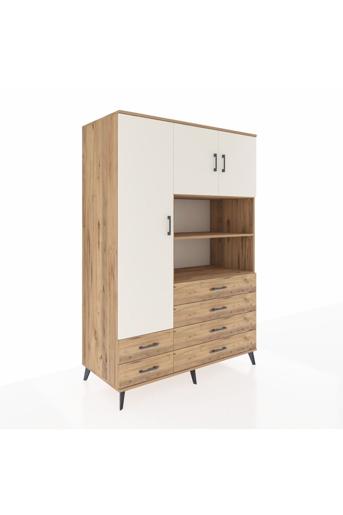 Kronos Dolap 8 Raflı 6 Çekmeceli 3 Kapaklı 132x59x195 Çam-Aytaşı/Çam