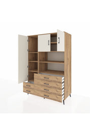 Kronos Dolap 8 Raflı 6 Çekmeceli 3 Kapaklı 132x59x195 Çam-Aytaşı/Çam
