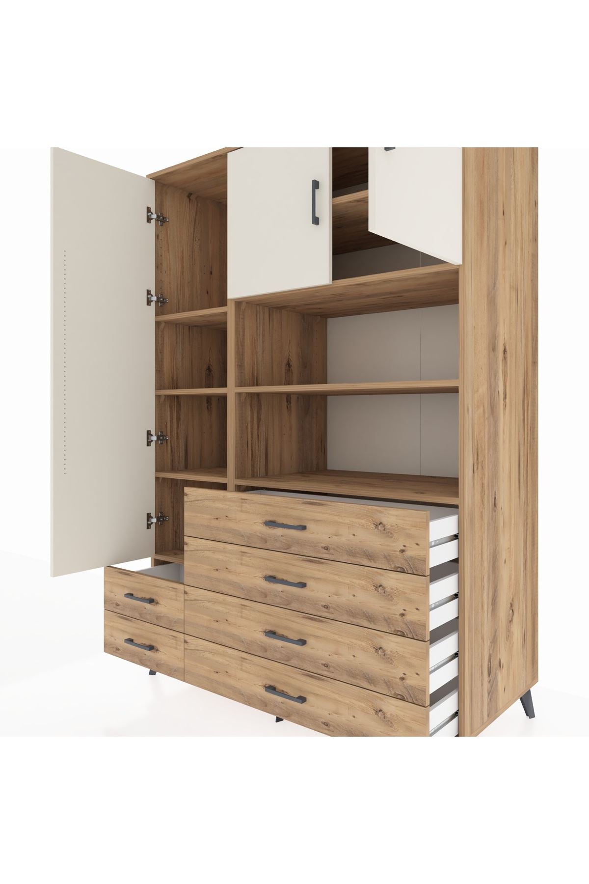 Kronos Dolap 8 Raflı 6 Çekmeceli 3 Kapaklı 132x59x195 Çam-Aytaşı/Çam