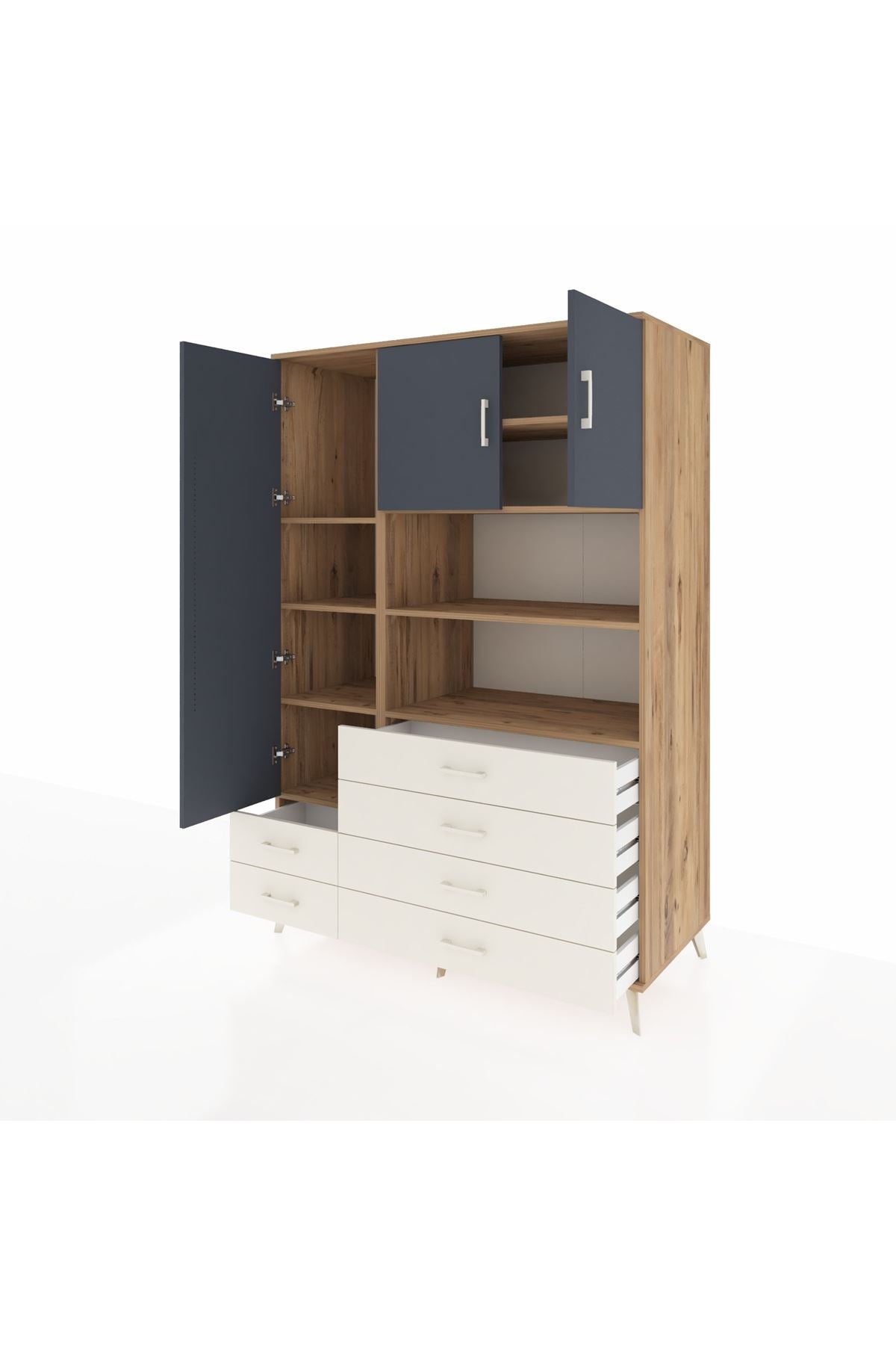 Kronos Dolap 8 Raflı 6 Çekmeceli 3 Kapaklı 132x59x195 Çam-Antrasit/Aytaşı