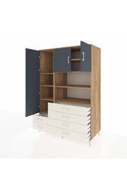 Kronos Dolap 8 Raflı 6 Çekmeceli 3 Kapaklı 132x59x195 Çam-Antrasit/Aytaşı