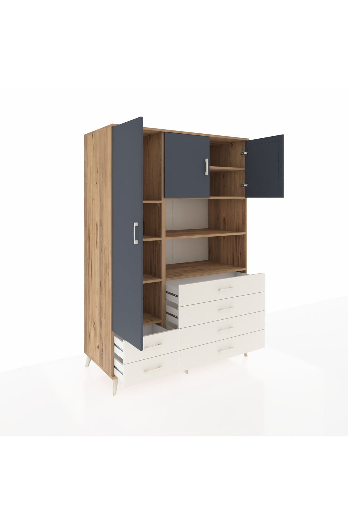 Kronos Dolap 8 Raflı 6 Çekmeceli 3 Kapaklı 132x59x195 Çam-Antrasit/Aytaşı