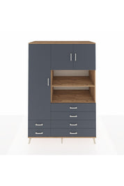 Kronos Dolap 8 Raflı 6 Çekmeceli 3 Kapaklı 132x59x195 Çam-Antrasit/Antrasit