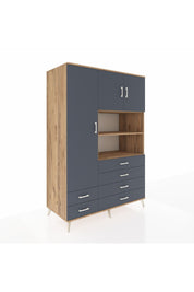 Kronos Dolap 8 Raflı 6 Çekmeceli 3 Kapaklı 132x59x195 Çam-Antrasit/Antrasit