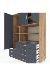 Kronos Dolap 8 Raflı 6 Çekmeceli 3 Kapaklı 132x59x195 Çam-Antrasit/Antrasit