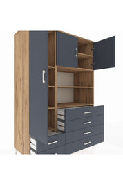 Kronos Dolap 8 Raflı 6 Çekmeceli 3 Kapaklı 132x59x195 Çam-Antrasit/Antrasit