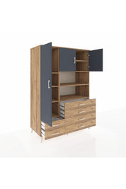 Kronos Dolap 8 Raflı 6 Çekmeceli 3 Kapaklı 132x59x195 Çam-Antrasit/Çam