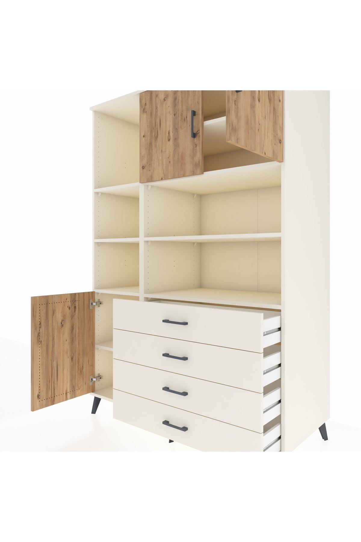 Kronos Dolap 8 Raflı 4 Çekmeceli 3 Kapaklı 132x59x195 Aytaşı-Çam/Aytaşı