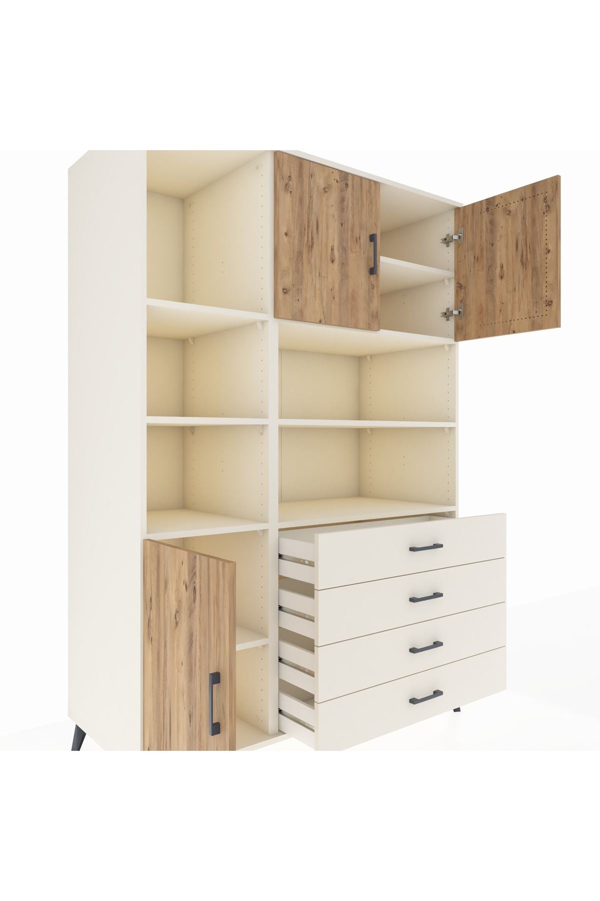 Kronos Dolap 8 Raflı 4 Çekmeceli 3 Kapaklı 132x59x195 Aytaşı-Çam/Aytaşı