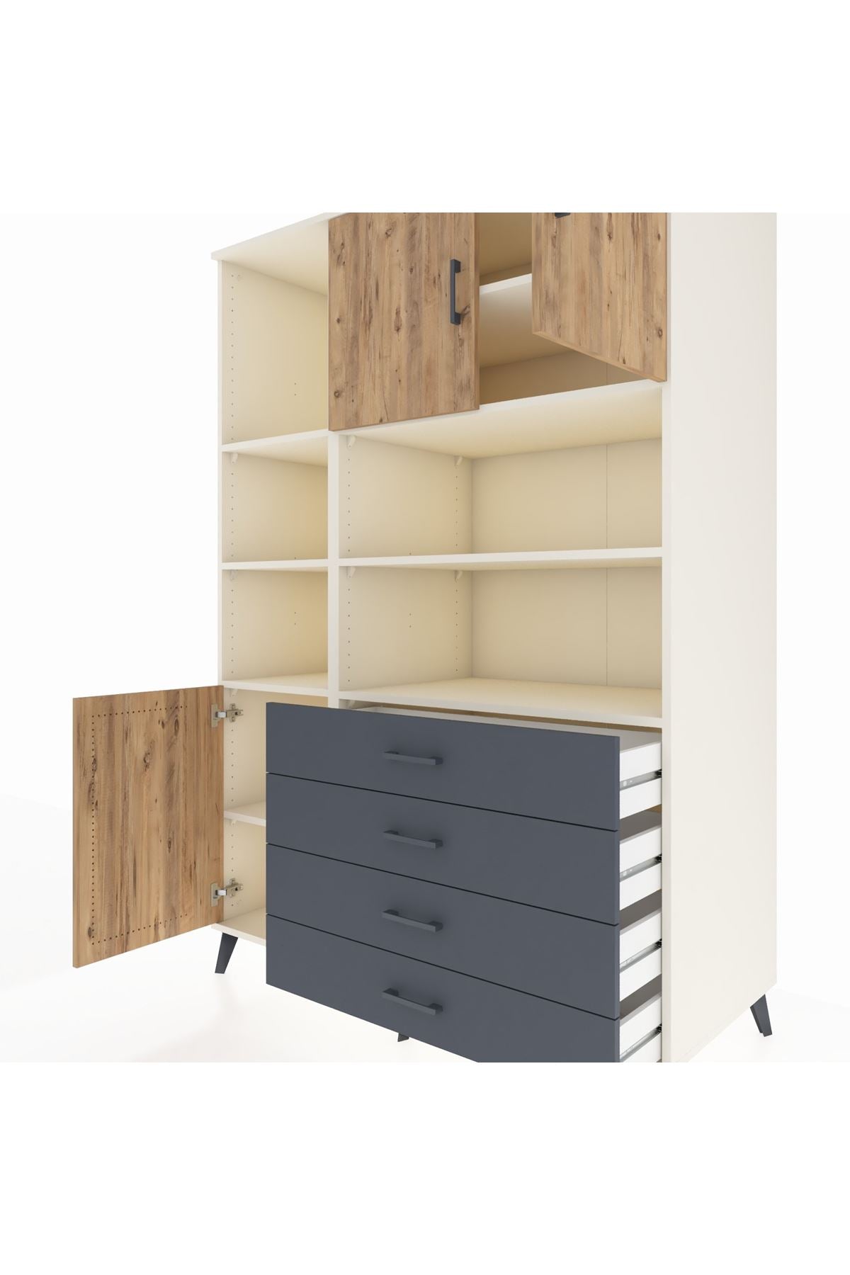 Kronos Dolap 8 Raflı 4 Çekmeceli 3 Kapaklı 132x59x195 Aytaşı-Çam/Antrasit