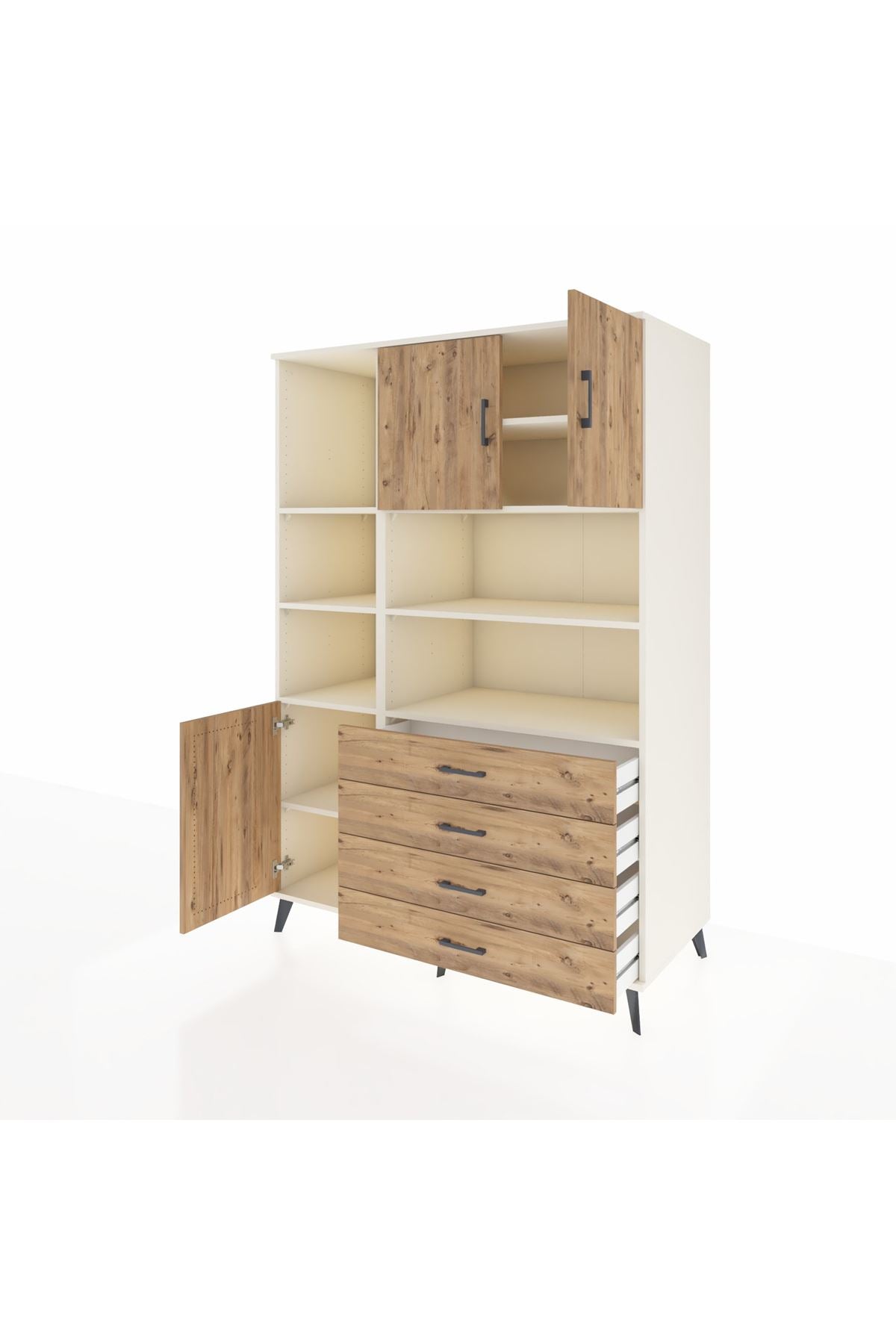 Kronos Dolap 8 Raflı 4 Çekmeceli 3 Kapaklı 132x59x195 Aytaşı-Çam/Çam